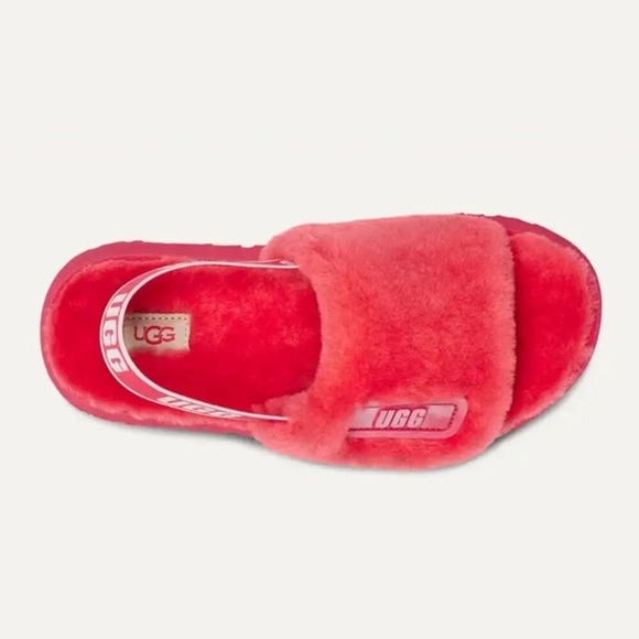 UGG Disco Slides Sandals Pink Cloud Sheepskin Fluff Fur‎ Slingback Strap Logo 7 - Picture 3 of 15